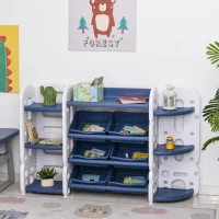 Qaba Kids Toy Storage Organizer with Detaching Sections for Corner Storage, Lightweight Toy Shelf for Kids with Large Capacity, Bin Storage Shelf, Blue(m-2)