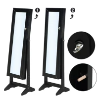 HOMCOM Mirrored Jewellery Cabinet Armoire Stand Organizer for Rings Earrings Bracelets Lockable Black(m-5)