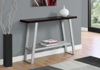 Monarch 48" Modern Wood Grain Top 2-Tier Metal Framed Accent Console Table - Silver / Cappuccino Brown Finish(m-2)