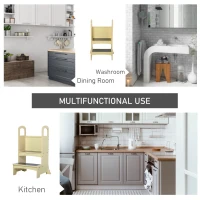 Qaba Toddler Tower Kitchen Helper for Children with 2 Non-Slip Steps and Support Handles - Natural(m-5)