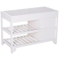 HOMCOM Compact Rustic Padded Wooden Shoe Rack Bench Organizer With Drawers - Country White(m-6)