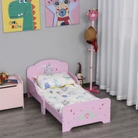 HOMCOM Kids Wooden Bed w/ Castle Pattern Safety Rails Perfect Gift for Toddlers Girls(m-1)
