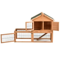 PawHut 53" Wooden Rabbit Hutch Bunny House Poultry Cage With Outdoor Run, Removable Tray, Ramp and Weatherproof Roof(m-7)