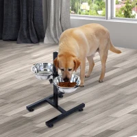 PawHut Elevated Dog Bowls Double Pet Food Dishes Height Adjustable Promote Digestion Stainless Steel with Stand Silver(m-1)