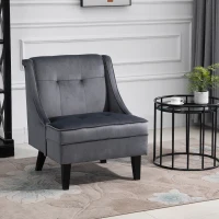 HOMCOM Upholstered Accent Chair Modern Winged Tufted Contemporary Single Sofa Chair with Rubber Wood Legs, Thick Padding Mid-Back, and Wings for Living Room Bedroom, Grey(m-2)
