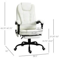 Vinsetto 7-Point Vibrating Massage Office Chair High Back Executive Recliner with Lumbar Support, Footrest, Reclining Back, Adjustable Height, White(m-3)