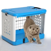 PawHut Foldable Cat Cage Flight Puppy Case Small Animal Travel Carrier Ventilation Hole w/ Top Load Pet Kennel Blue(m-2)