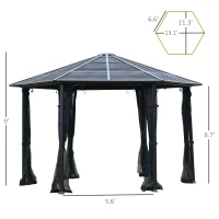 Outsunny 13' x 13' Hexagon Hardtop Gazebo Canopy with Galvanized Steel Roof, Aluminum Frame, Permanent Pavilion Outdoor Gazebo with Netting and Hook, for Patio, Garden, Backyard, Deck, Lawn(m-3)