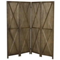 HOMCOM 4 Panel Folding Room Divider, 5.5ft Tall Freestanding Paulownia Wood Wall Divider Panels for Indoor Bedroom Office, Brown(m-10)