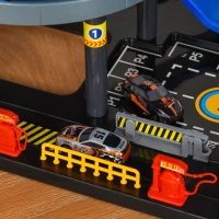 Qaba 7-Level Car Parking Garage Toy Race Tracks Car Ramp Set Toddler Car Games 96PCS w/ Cars & Helicopter Elevator Gas Station Car Repair Station for 3-6 Years Old(m-10)