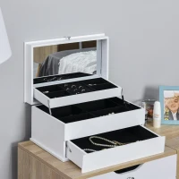 HOMCOM 3-Tier Jewelry Box Organizer with Glass Mirror and 6 Slots for Beauty Accessories, Costume Jewelry, White(m-2)