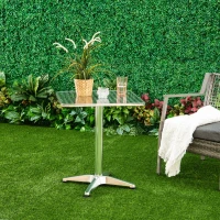 HOMCOM Bar Table Aluminum Home Pub Indoor Outdoor Patio Use Adjustment Height Silver Square(m-10)