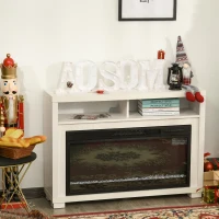 HOMCOM 43.75" W x 31.5" H Electric Fireplace Mantel TV Stand, Media Console Center Cabinet with Two Shelves and Remote Control, White(m-11)