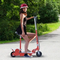 Qaba Adjustable Folding Electric Seated E-Scooter Battery Powered Motorized Bike Electric Scooter with Seat Red(m-1)