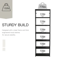 HOMCOM Modern 7 Tier Bookshelf Bookcase Utility Storage Shelf Organizer for Home Office with Display Rack Metal Frame, Walnut(m-7)