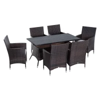 Outsunny 7 Pieces Rattan Dining Set Garden Wicker Furniture Slatted Tabletop Deck(m-2)