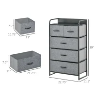 HOMCOM 5-Drawer Dresser Tower Chest of Drawers Organizer with Steel Frame Gray(m-3)