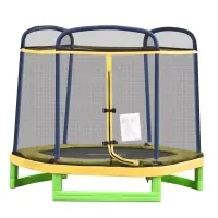 Outsunny 7FT Heavy-Duty Trampoline for Kids Outdoor Toys, Small Backyard 7' Trampoline with Net, Exercise Toy for Kids 3-12, Yellow(m-1)