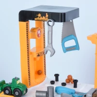 Qaba 54 Pieces Kids Tool Workbench, Toddler Pretend Play Construction Tool Toy with Cars and Slides for Ages 3+(m-9)