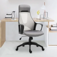 Vinsetto Office Computer Chair Mesh High Back Lumbar Support Adjustable Height Padded Linen Swivel Castor Wheels Grey(m-1)