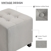 HOMCOM Tufted Ottoman Linen-Touch Fabric Upholstered Footrest Stool with Anti-Slip Pads, Light Grey(m-5)