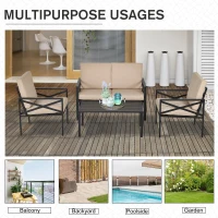 Outsunny 4-Piece Patio Furniture Set Garden Conversation Set with Soft Washable Cushions & Strong Steel Frame, Beige(m-6)