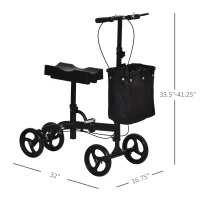 HOMCOM Knee Walker w/ Basket Safety Lock Crutch Alternative PU Seat Rehabilitating Rollator Black(m-3)