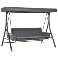 Outsunny 3-Seat Patio Swing Chair, Converting Flatbed, Outdoor Porch Swing Bed Glider with Adjustable Canopy, Removable Cushions, Pillows for Garden, Poolside, Backyard, Gray(m-1)