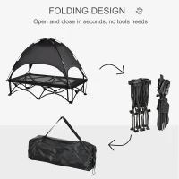 PawHut Elevated Dog Bed with Removable Canopy, Foldable Raised Pet Cot with Carry Bag, Ventilated Cooling Pet Bed for Medium, Large and Extra Large Dogs, Black(m-6)