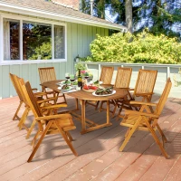 Outsunny 9pcs Acacia Wood Dining Set Expandable Table Folding Chair(m-2)