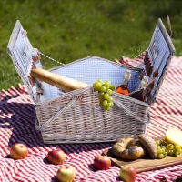 Outsunny Double-Lid Wicker Picnic Basket for 4 People Cutlery Plate Wine Glass(m-2)