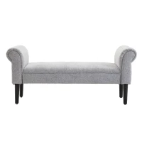 HOMCOM 52" Linen Upholstered Accent Ottoman Bench With Armrests, Light Gray(m-10)