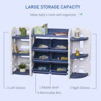 Qaba Kids Toy Storage Organizer with Detaching Sections for Corner Storage, Lightweight Toy Shelf for Kids with Large Capacity, Bin Storage Shelf, Blue(m-6)