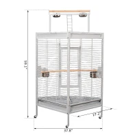 PawHut Corner Parrot Bird Cage Perch Roof Play Top Ladder w/4 Casters White(m-3)