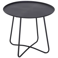 HOMCOM Iron Coffee Table Side Table Round Table Metal Frame Cross Legs Design Black(m-2)