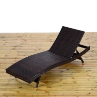 Outsunny Patio Wicker Lounger Chair, Outdoor PE Rattan Foldable Chaise Chair with 5 Position Adjustable Back, Padded Cushion, Cream(m-7)