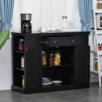 HOMCOM Fluted-Style Wooden Kitchen Island, Storage Cabinet with Drawer, Open Shelving, and Interior Shelving for Dining Room, Black(m-11)