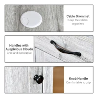 HOMCOM L-Shaped Desk with Hutch, Computer Desk with Drawers, Home Office Corner Desk Study Workstation Table with Storage Cabinets Shelves, Grey(m-6)