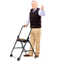 HOMCOM Folding Adjustable Walker Rollator Healthcare Wheeled Mobility Walking Aid with Seat Aluminum Lightweight(m-1)