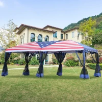 Outsunny 10x20 Pop Up Canopy Party Tent with Removable Mesh Sidewalls - American Flag Print(m-2)