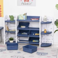 Qaba Kids Toy Storage Organizer with Detaching Sections for Corner Storage, Lightweight Toy Shelf for Kids with Large Capacity, Bin Storage Shelf, Blue(m-8)