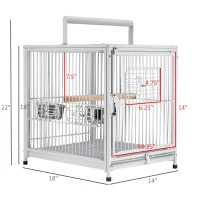 PawHut 18" Heavy Duty Wrought Iron Travel Bird Cage Carrier With Handle Perch And Accessories - White(m-3)