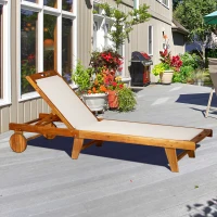 Outsunny Outdoor Texteline Chaise Lounger w/ Wheels(m-2)