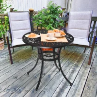 Outsunny Φ34" Outdoor Patio Garden Table with Unique Floral Design, Aluminum Material, & 1.75" Umbrella Hole(m-2)