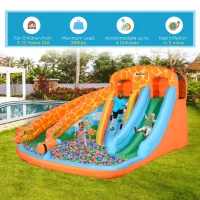 Outsunny Giraffe Style Kids Inflatable Water Slide 4 in 1 Bounce House Slide Pool Gun Climbing Wall with 750W Air Blower for Summer Playland(m-8)