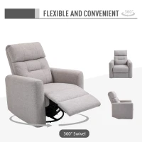 HOMCOM Manual Recliner Swivel Rocker Chair Theater Chair Single Sofa with Linen Fabric for Living Room Bedroom, Beige(m-5)