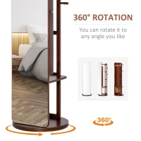 HOMCOM Full Length Glass Mirror with Hidden Jewelry Cabinet and Pine Wood Clothing Rack, Coffee Brown(m-4)