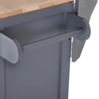 HOMCOM Rolling Kitchen Island on Wheels Ultility Cart with Drop-Leaf and Rubber Wood Countertop, Storage Drawer, Door Cabinet, Grey(m-13)