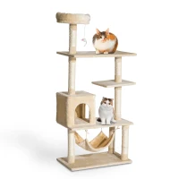 PawHut 60" Cat Tree Scratching Condo Furniture Kitty Activity Center with Hanging Toy Beige(m-1)