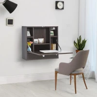 HOMCOM Wall Mounted Desk with Storage Shelves, Floating Desk with Foldable Tabletop, Space Saving Computer Writing Table, Coffee(m-2)
